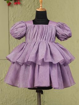 CASA NINOS - Purple Frilly Puff Sleeves Dress