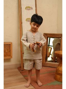 Funny Bones - Beige Pure Ease Pure Linen Shirt with Shorts (Set of 2)