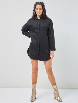 Bewakoof - Women's Black Super Loose Fit Shirt Dress