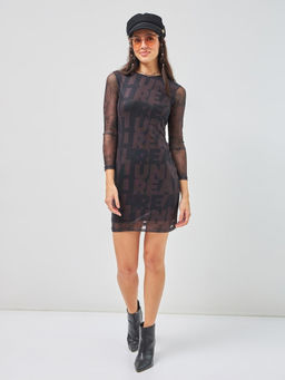Bewakoof - Women's Black All Over Printed Slim Fit Bodycon Dress