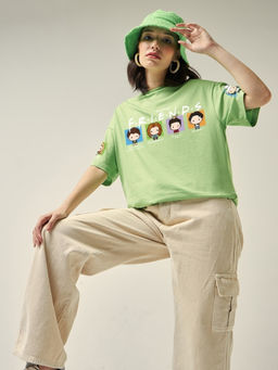 Bewakoof - Official Friends Women's Green Friends Quotes Graphic Printed Oversized T-shirt