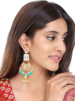 Yellow Chimes - Blue Gold-Plated Kundan Studded and Beaded Handcrafted Chandbalis