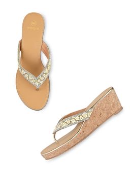 ROCIA - Regal Gold Women Embroidered Thong Wedges
