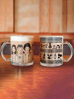 Indigifts - Printed Coffee Mug Set, Printed Transperant Mug Set of 2