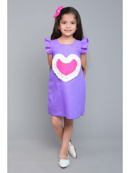 Pink Chick - Girls Cotton Purple Heart A-Line Dress with Matching Clip