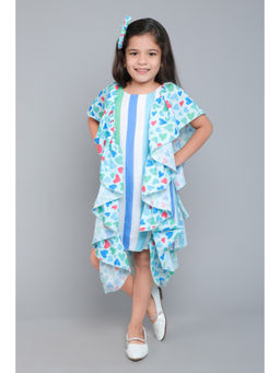 Pink Chick - Girls Cotton Heart Blue Aline Dress with Matching Clip