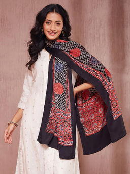 Fabindia - Black Viscose Blend Ajrakh Printed Stole