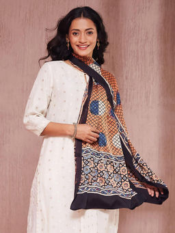 Fabindia - Orange Viscose Blend Ajrakh Printed Stole