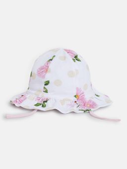 Chicco - Infant Girls White Floral Printed Reversible Hat