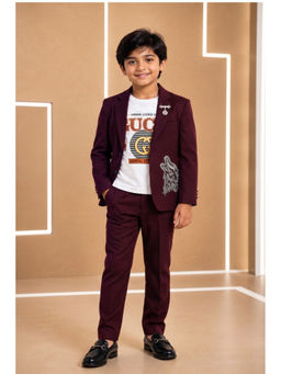 Lagorii - Wine Printed 2 Piece Party Wear Blazer & T-Shirt