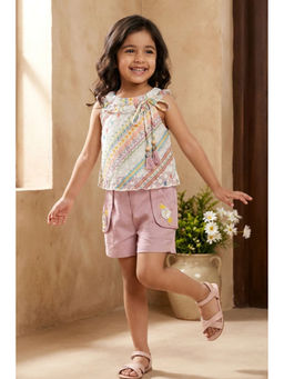Lagorii - Printed Multi-Color Round Neck Top and Shorts