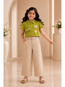 Lagorii - Green Applique Half Sleeves Top and Pant