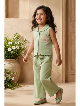 Lagorii - Green Sleeveless Solid Co-ord Set