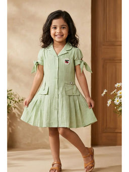 Lagorii - Green Fit And Flare Collar Neck Casual Dress