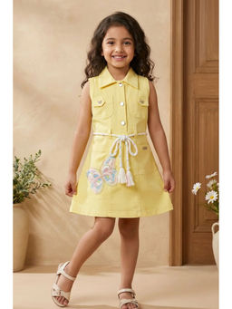 Lagorii - Yellow Sleeveless Style Casual Dress with Belt