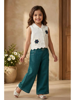 Lagorii - Green Floral Embroidered Top and Pant