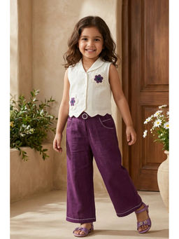 Lagorii - Purple Floral Embroidered Top and Pant