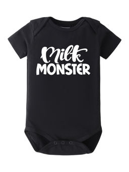 BLUSHES - Cotton Knit Half Sleeve Milk Monster Typography Onesies - Black