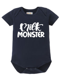 BLUSHES - Cotton Knit Half Sleeve Milk Monster Typography Onesies - Navy Blue