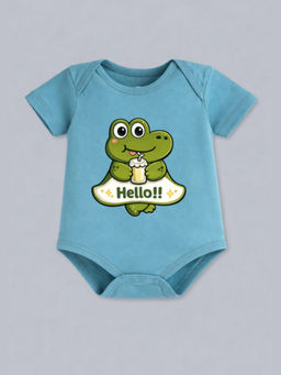 BLUSHES - Cotton Knit Half Sleeve Printed Turquoise Onesies