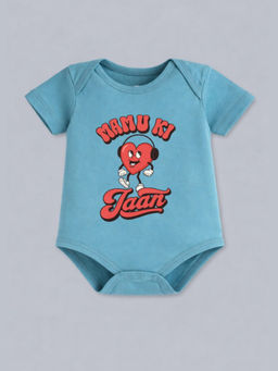 BLUSHES - Cotton Knit Half Sleeve Typography Turquoise Onesies