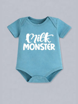 BLUSHES - Cotton Knit Half Sleeve Typography Turquoise Onesies
