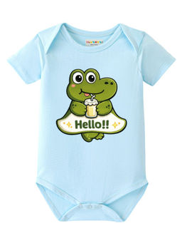 BLUSHES - Cotton Knit Half Sleeve Hello Text Printed Onesies - Aqua