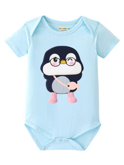 BLUSHES - Cotton Knit Half Sleeve Penguin Printed Onesies - Aqua