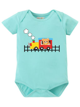 BLUSHES - Cotton Knit Half Sleeve Running Train Printed Onesies - Green
