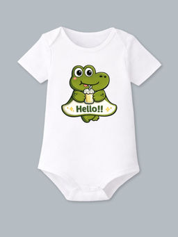 BLUSHES - Cotton Knit Half Sleeve Printed Onesies - White