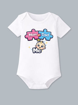 BLUSHES - Cotton Knit Half Sleeve Printed Onesies - White