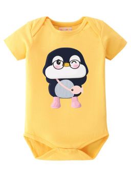 BLUSHES - Cotton Knit Half Sleeve Penguin Printed Onesies - Yellow