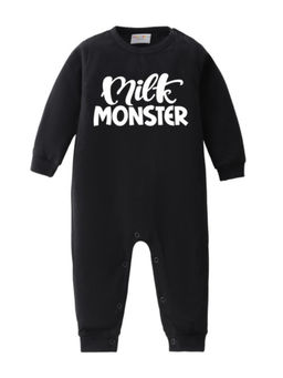 BLUSHES - Cotton Knit Full Sleeve Typography Romper - Black