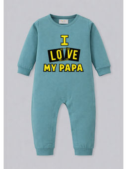 BLUSHES - Cotton Knit Full Sleeve Typography Romper - Green