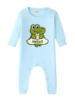 BLUSHES - Cotton Knit Full Sleeve Typography Romper - Aqua