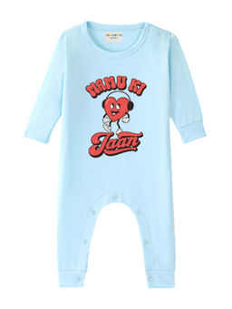 BLUSHES - Cotton Knit Full Sleeve Typography Romper - Aqua