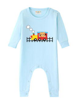 BLUSHES - Cotton Knit Full Sleeve Printed Romper - Aqua