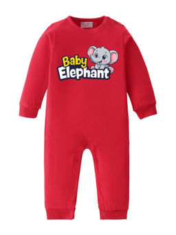 BLUSHES - Cotton Knit Full Sleeve Typography Romper - Red