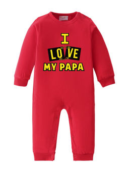 BLUSHES - Cotton Knit Full Sleeve Typography Romper - Red