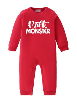 BLUSHES - Cotton Knit Full Sleeve Typography Romper - Red