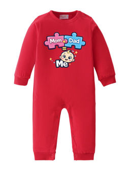 BLUSHES - Cotton Knit Full Sleeve Printed Romper - Red