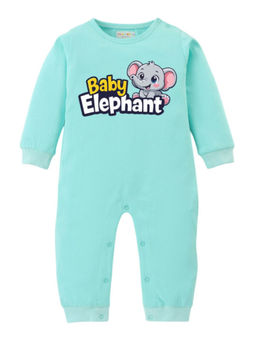 BLUSHES - Cotton Knit Full Sleeve Typography Romper - Green