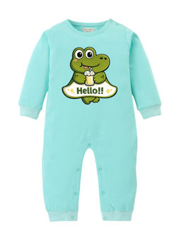 BLUSHES - Cotton Knit Full Sleeve Printed Romper - Green