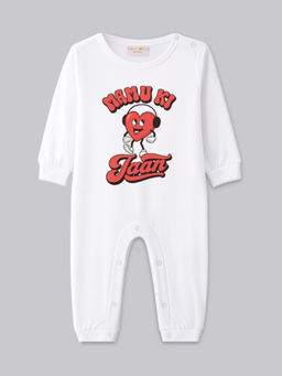 BLUSHES - Cotton Knit Full Sleeve Typography Romper - White
