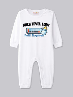 BLUSHES - Cotton Knit Full Sleeve Typography Romper - White