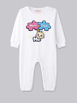 BLUSHES - Cotton Knit Full Sleeve Printed Romper - White