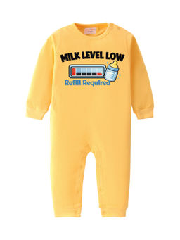 BLUSHES - Cotton Knit Full Sleeve Typography Romper - Yellow