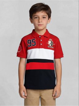 R&B - Red Colorblock Boys Short Sleeves Polo T-Shirt