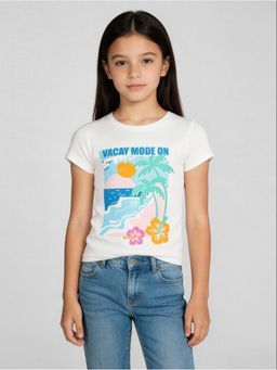 R&B - White Printed Girls Short Sleeves T-Shirt