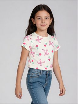 R&B - White Printed Girls Short Sleeves T-Shirt